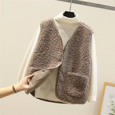 Marlene | Damen Puffer Vest Teddyfleece Weste mit Knopfleiste