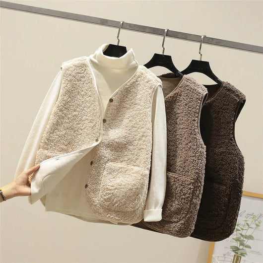 Marlene | Damen Puffer Vest Teddyfleece Weste mit Knopfleiste