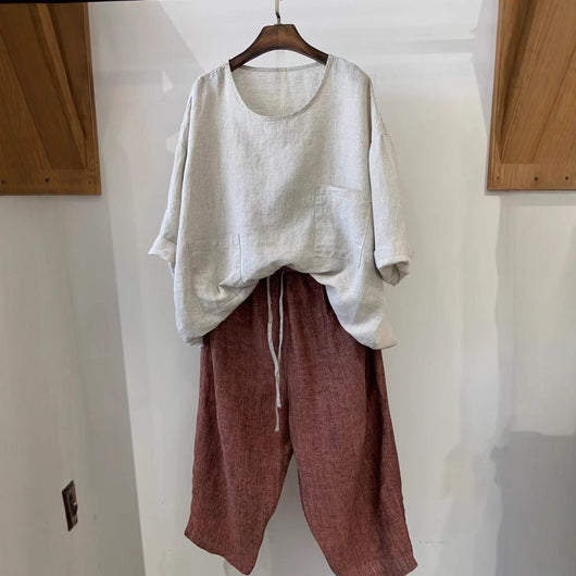 Emilia | Damen Relaxed-Fit Leinen Tunika mit aufgesetzten Taschen