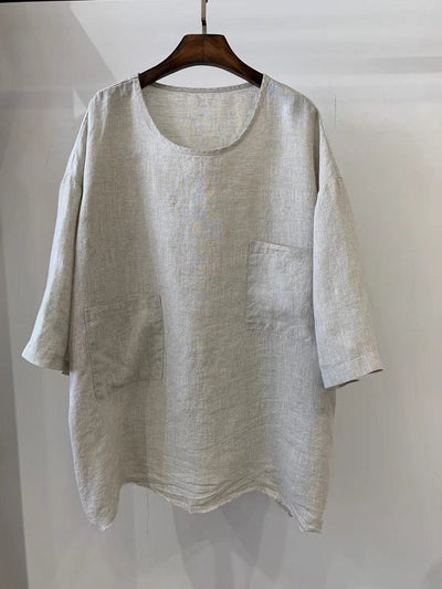 Emilia | Damen Relaxed-Fit Leinen Tunika mit aufgesetzten Taschen