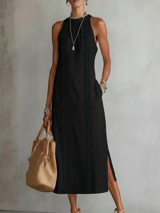 Elfriede | Damen Ärmellos Bestickt Midi-Kleid
