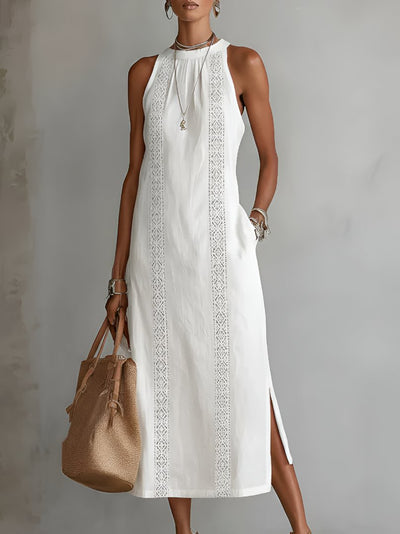 Elfriede | Damen Ärmellos Bestickt Midi-Kleid