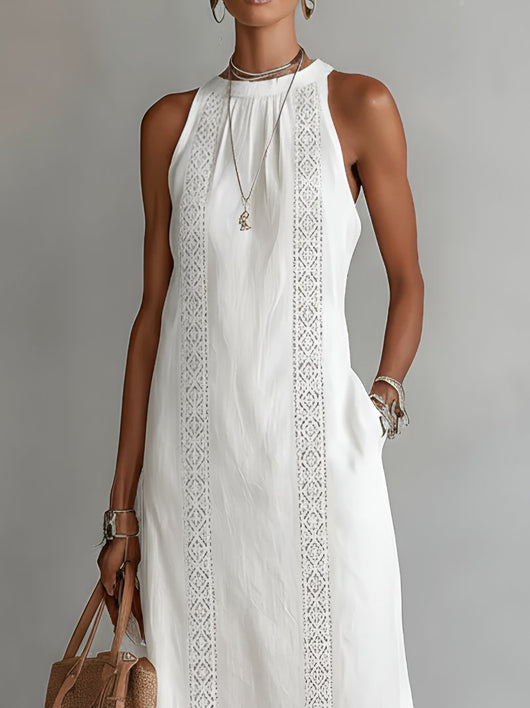 Elfriede | Damen Ärmellos Bestickt Midi-Kleid