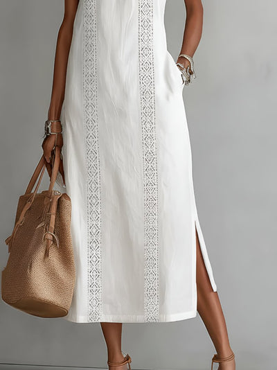 Elfriede | Damen Ärmellos Bestickt Midi-Kleid