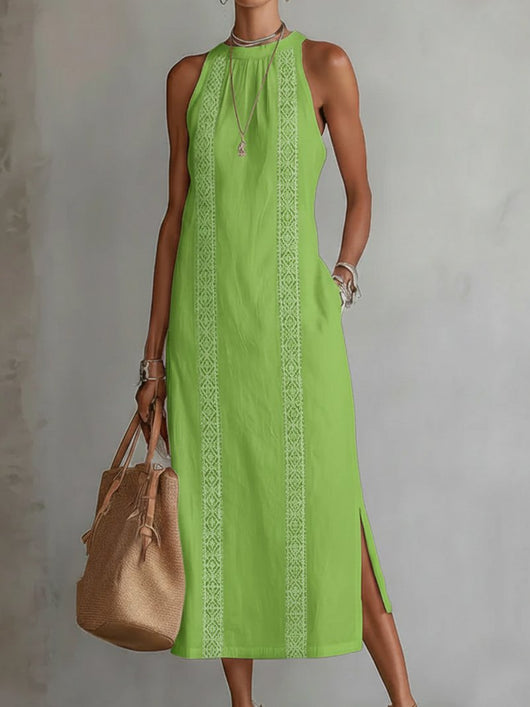 Elfriede | Damen Ärmellos Bestickt Midi-Kleid
