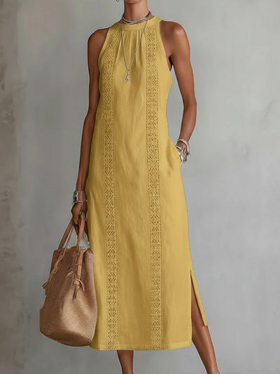 Elfriede | Damen Ärmellos Bestickt Midi-Kleid
