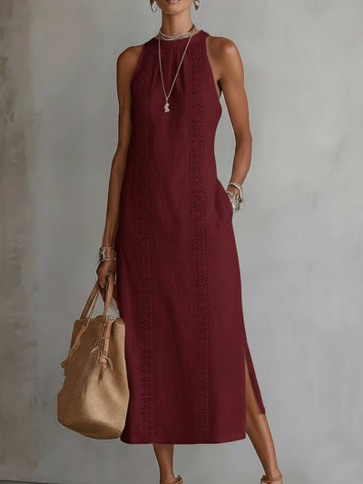 Elfriede | Damen Ärmellos Bestickt Midi-Kleid