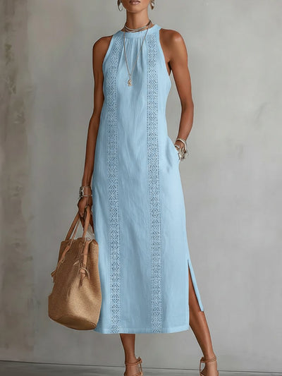 Elfriede | Damen Ärmellos Bestickt Midi-Kleid