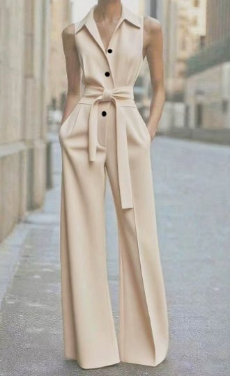 Marie | Damen Ärmellos Weites-Bein Taillierter Jumpsuit