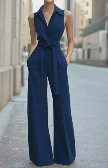 Marie | Damen Ärmellos Weites-Bein Taillierter Jumpsuit