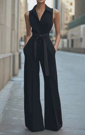 Marie | Damen Ärmellos Weites-Bein Taillierter Jumpsuit