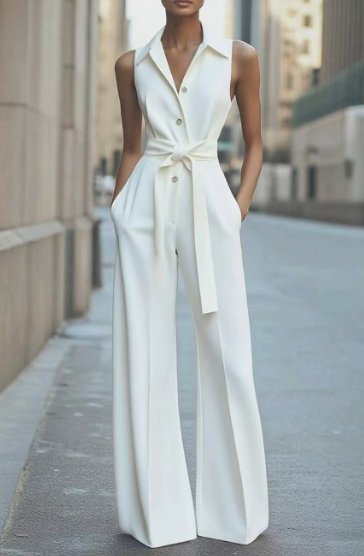 Marie | Damen Ärmellos Weites-Bein Taillierter Jumpsuit