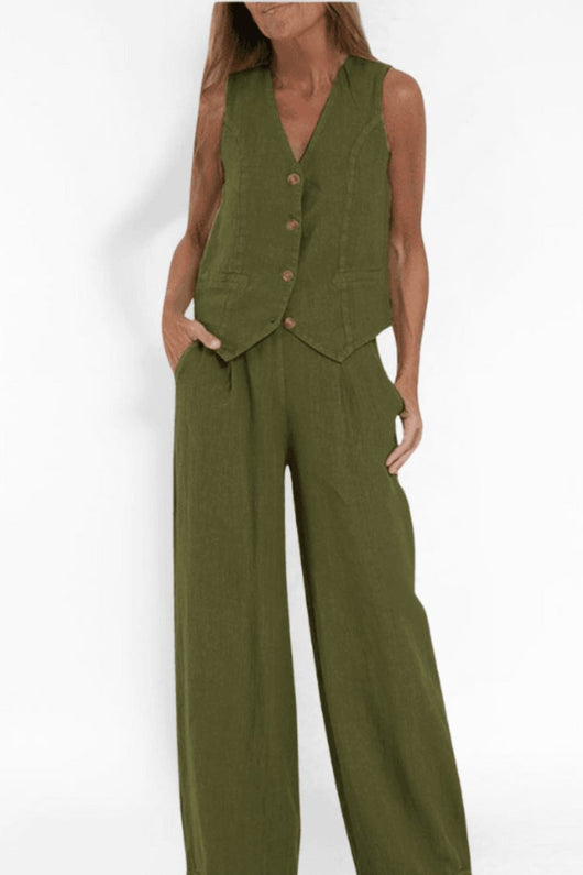 Charlotte | Damen Ärmellose Weit Geschnittene Two-Piece Set Weste Hose