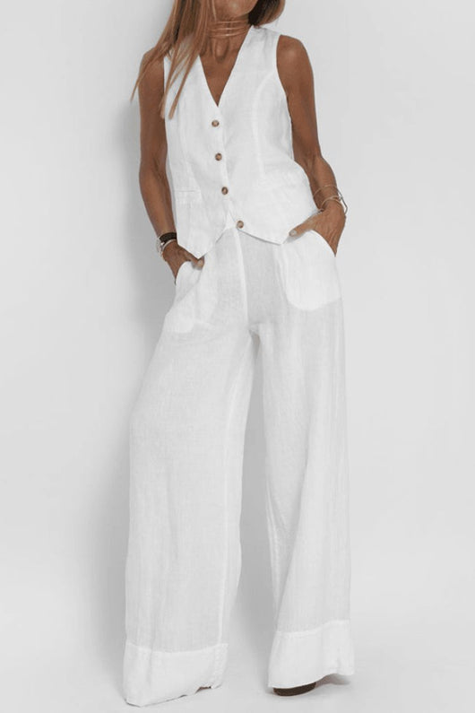 Charlotte | Damen Ärmellose Weit Geschnittene Two-Piece Set Weste Hose