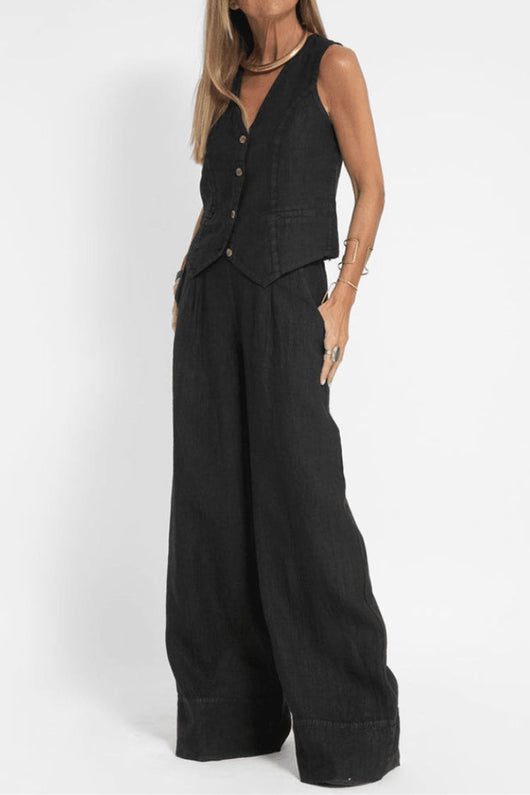 Charlotte | Damen Ärmellose Weit Geschnittene Two-Piece Set Weste Hose