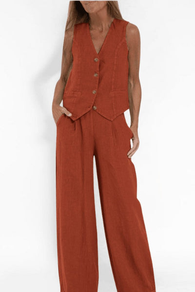 Charlotte | Damen Ärmellose Weit Geschnittene Two-Piece Set Weste Hose