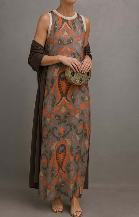 Annika | Damen Ärmelloses Florales Maxikleid mit Mantel Set