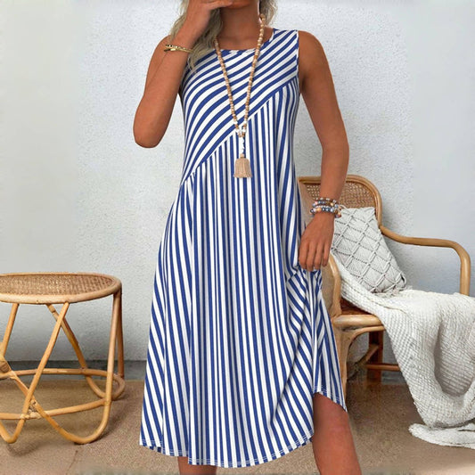 Marie | Damen Ärmelloses Gestreiftes Sommerkleid Lockere Passform