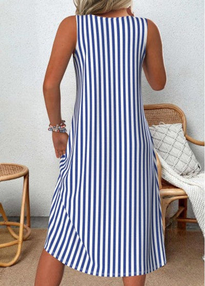 Marie | Damen Ärmelloses Gestreiftes Sommerkleid Lockere Passform