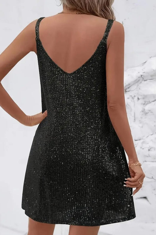 Johanna | Damen Ärmelloses Pailletten-Cocktailkleid V-Ausschnitt Mini