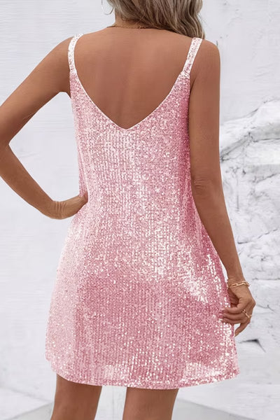 Johanna | Damen Ärmelloses Pailletten-Cocktailkleid V-Ausschnitt Mini
