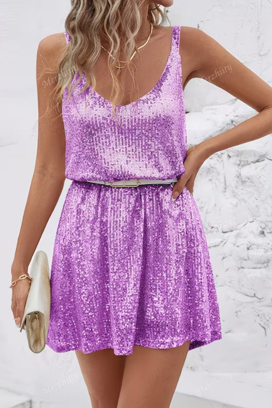 Johanna | Damen Ärmelloses Pailletten-Cocktailkleid V-Ausschnitt Mini