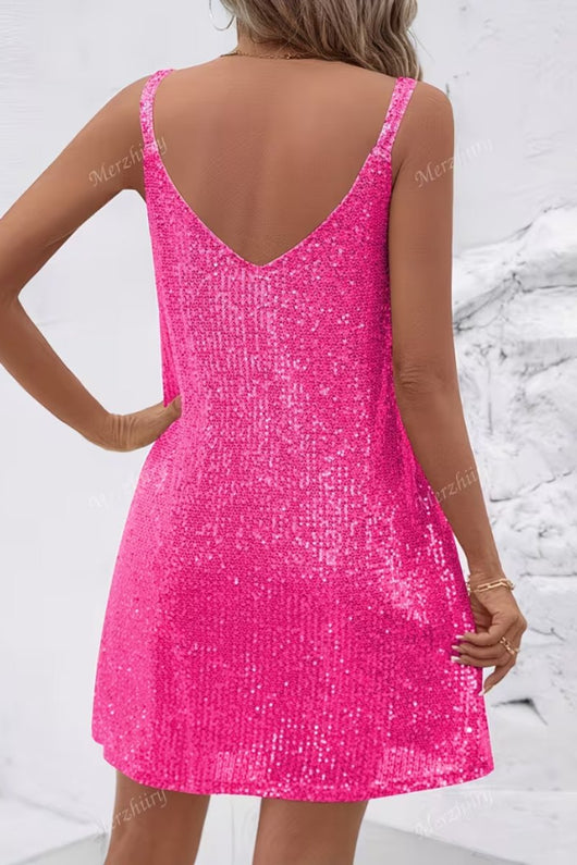 Johanna | Damen Ärmelloses Pailletten-Cocktailkleid V-Ausschnitt Mini
