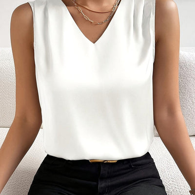 Clara | Damen Ärmelloses Satin-Top V-Ausschnitt Elegant