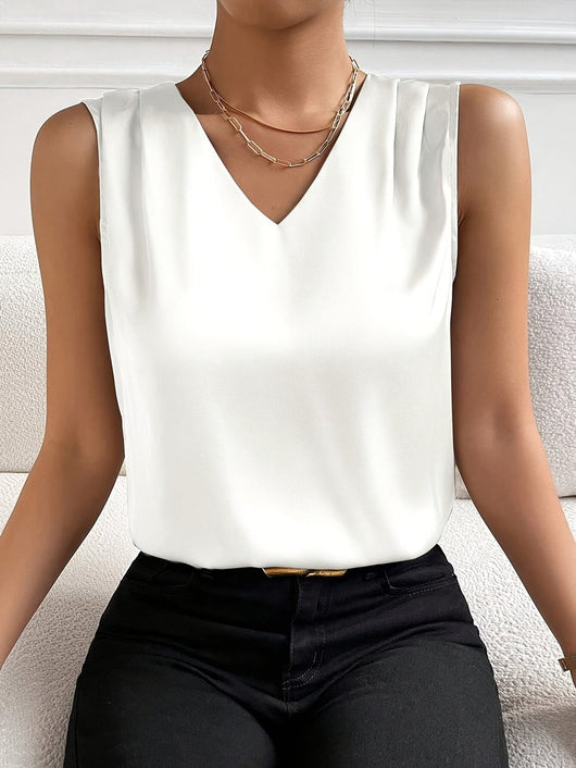 Clara | Damen Ärmelloses Satin-Top V-Ausschnitt Elegant