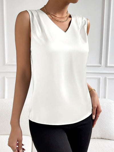 Clara | Damen Ärmelloses Satin-Top V-Ausschnitt Elegant