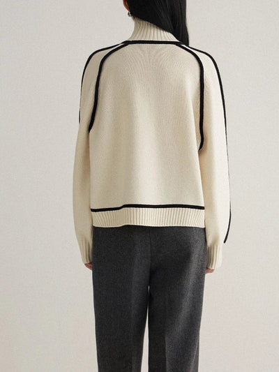 Sophie | Damen Rollkragen Oversized Strick Sweater mit Kontraststreifen