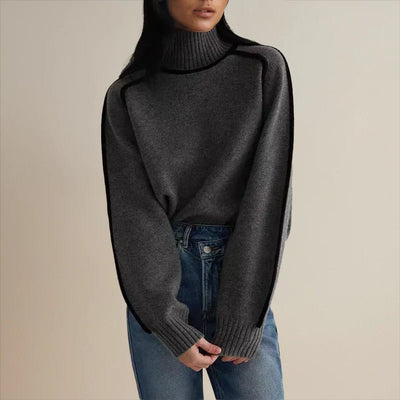 Sophie | Damen Rollkragen Oversized Strick Sweater mit Kontraststreifen