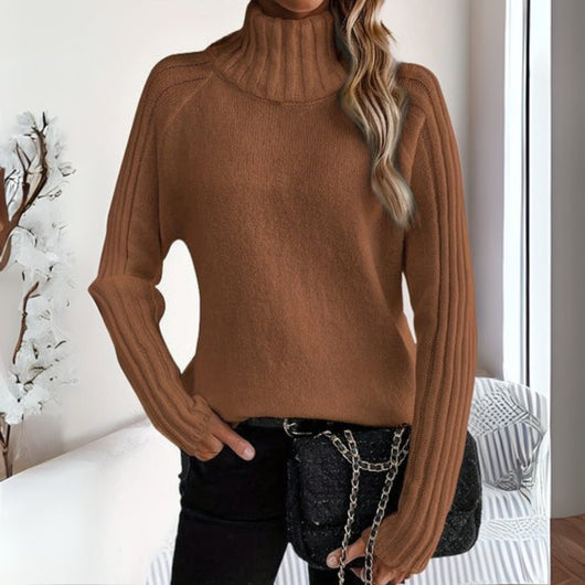 Lena | Damen Rollkragen Strickpullover mit Rippärmeln Locker Weich