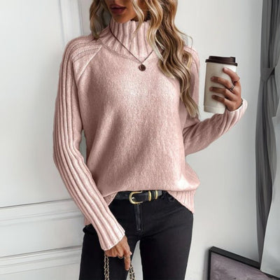 Lena | Damen Rollkragen Strickpullover mit Rippärmeln Locker Weich