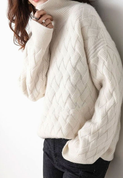 Katharina | Damen Rollkragen Strickpullover Zopfmuster Kaschmir Oversized