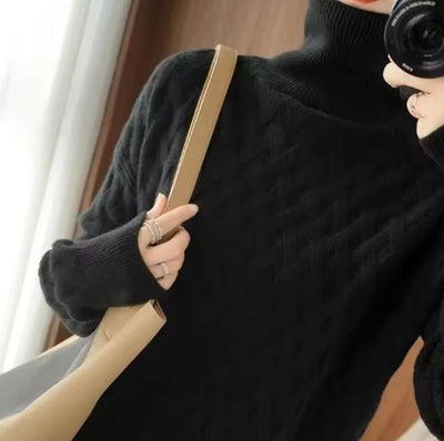 Katharina | Damen Rollkragen Strickpullover Zopfmuster Kaschmir Oversized
