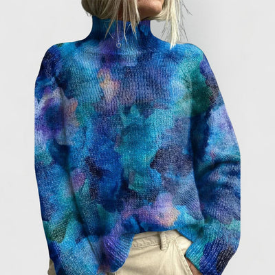 Annika | Damen Rollkragenpullover mit Blumenmuster Relaxed-Fit Strickpullover