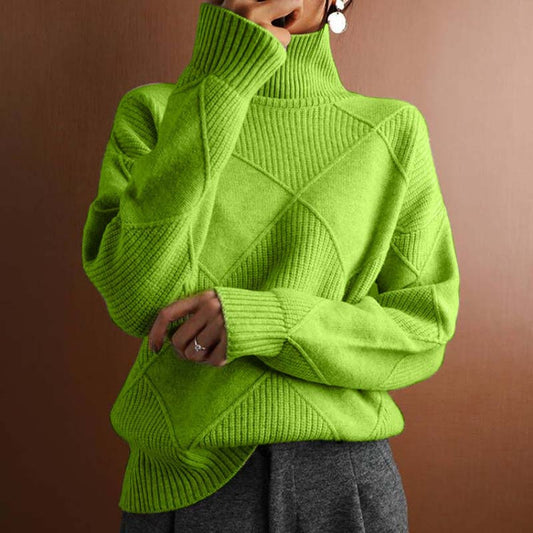 Greta | Damen Rollkragenpullover mit Rautenmuster Lässiger Strickpullover