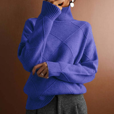 Greta | Damen Rollkragenpullover mit Rautenmuster Lässiger Strickpullover