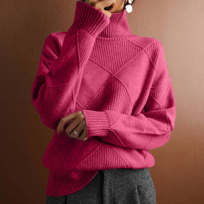 Greta | Damen Rollkragenpullover mit Rautenmuster Lässiger Strickpullover