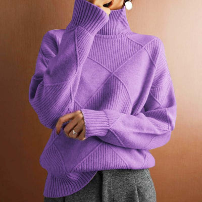 Greta | Damen Rollkragenpullover mit Rautenmuster Lässiger Strickpullover