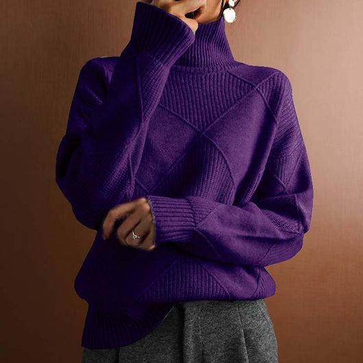 Greta | Damen Rollkragenpullover mit Rautenmuster Lässiger Strickpullover
