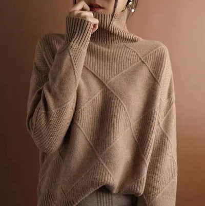 Greta | Damen Rollkragenpullover mit Rautenmuster Lässiger Strickpullover