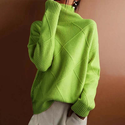Greta | Damen Rollkragenpullover mit Rautenmuster Lässiger Strickpullover