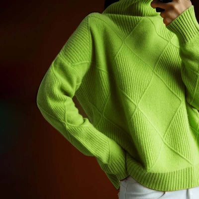 Greta | Damen Rollkragenpullover mit Rautenmuster Lässiger Strickpullover
