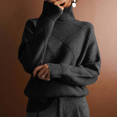 Greta | Damen Rollkragenpullover mit Rautenmuster Lässiger Strickpullover