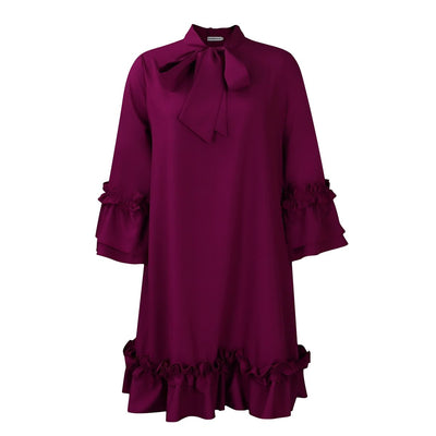 Annika | Damen Rüschen-Tunika-Minikleid mit Schleifenkragen