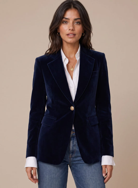 Elisabeth | Damen Samt Blazer mit Goldknöpfen schlanker Schnitt