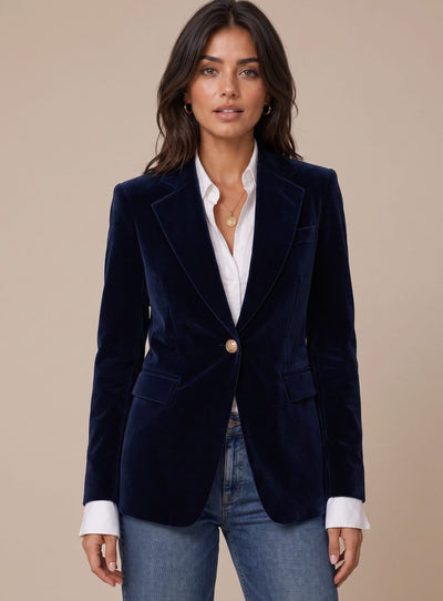 Elisabeth | Damen Samt Blazer mit Goldknöpfen schlanker Schnitt