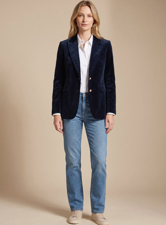 Elisabeth | Damen Samt Blazer mit Goldknöpfen schlanker Schnitt